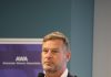 Corey M Reardon, President and CEO of AWA making the opening remarks at the Label Release Liner Seminar on the day before the opening of LEXPO 2019 in Brussels. Photo IPP