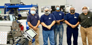 The Essel Propack team in the Danville, Virginia plant alongside the new Gallus Labelmaster 440 press. Photo Heidelberg-Gallus