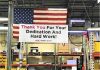 Banner thanking Mark Andy's employees was placed in the manufacturing building in Missouri, United States. Photo Mark Andy