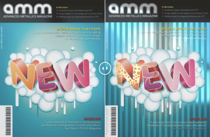 Image With and Without Color-Logic Metallic Embellishment