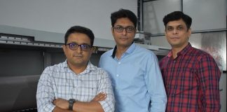 L-R Parag Patel, Parag Koradia, and Sandeep Sharma, directors of Acme Rolltech, with the new ALE engraver at their plant