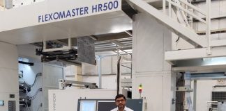Kirti Panchal, managing director, Echaar with the Flexomaster HR500 CI flexo press