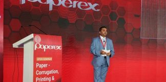Sudeep Goenka, director, Shubham Goldiee Masale discussing how to move towards the sustainability at an open seminar in Paperex Photo: IPP