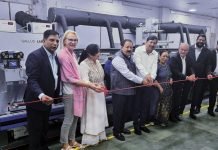 With the Gallus Labelmaster at Pinnacle Traxim L-R Narendra Kulkarni, Karin Ferdinand Rueesch, Sunita Gulati, Lalit Gulati, Surendra Juneja, Madhu Juneja, Ferdinand Rueesch, Sandeep Juneja, Samir Patkar, and Harish Gogia Photo Heidelberg India