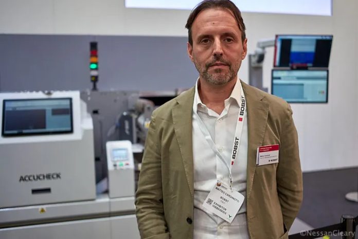 Bobst_MatteoCardinotti_L1037196_WQWeb800 Matteo Cardinotti heads Bobst’s narrow and mid web division at Label Expo Europe in Brussels Photo Nessan Cleary