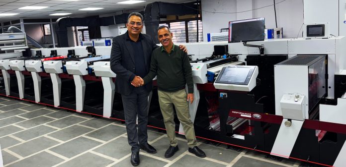 L to R - Mr Gourav Roy and Mr Shyam Shukla of Priya Printers alongside the new Mark Andy Performance Series P9E Mark Andy