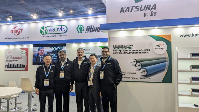 (L-R) Kozo Uchiyama, overseas department assistant director, Katsura; Pradeep Nandagopal, director, Provin Technos; Vinay Kaushal, director, Provin Technos; Toshiyuki Ishibashi, group leader international sales and marketing department, sales and service division, RMGT; and Akshay Kaushal, executive director - sales at Provin Technos. Photo IPP RMGT