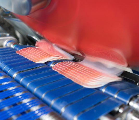 GEA DualSlicer II 1200 shown in use for raw ham with interleaver Photo GEA